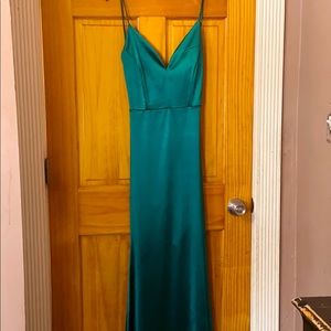 Long green backless silk dress